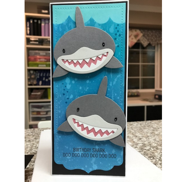 MFT Shark Infested Slimline Birthday Card