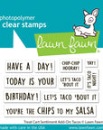 Lawn Fawn - Clear Stamps - Treat Cart Sentiment Add-On: Tacos-ScrapbookPal