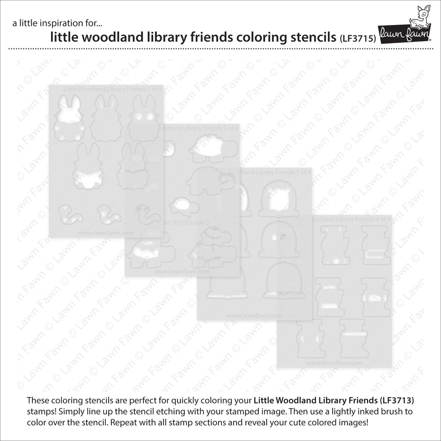 Lawn Fawn - Coloring Stencils - Little Woodland Library Friends-ScrapbookPal