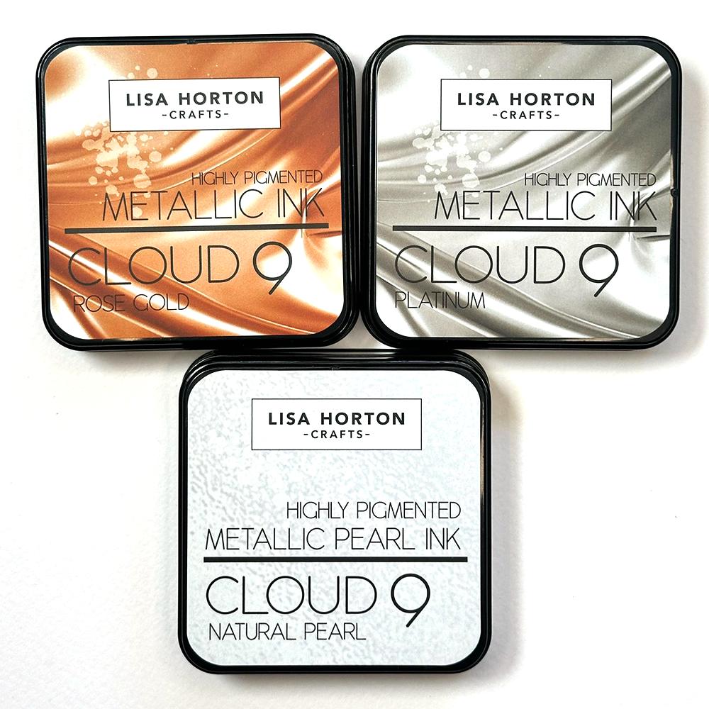 Lisa Horton Crafts - Cloud 9 Metallic & Pearl Ink Pad Trio - Natural Pearl, Platinum & Rose Gold-ScrapbookPal