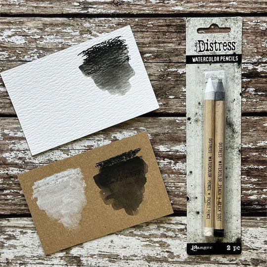 Ranger Ink - Tim Holtz - Distress Watercolor Pencils - Picket Fence &amp; Black Soot, 2 pack-ScrapbookPal