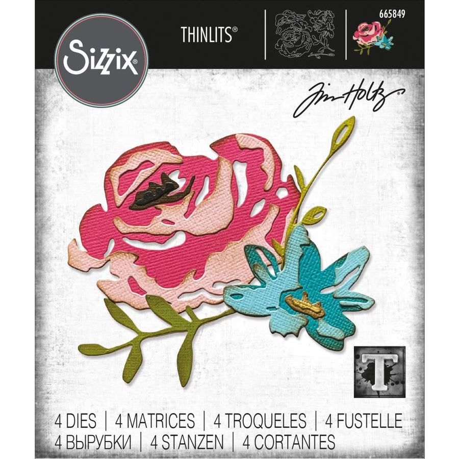 Sizzix - Tim Holtz - Thinlits Dies - Brushstroke Flowers #4