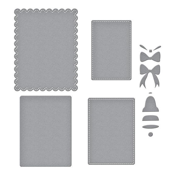 Spellbinders - All About Christmas Collection - Dies - Bow & Bell Scallop Frame-ScrapbookPal