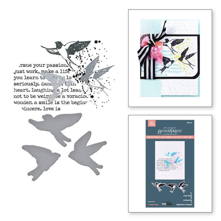 Spellbinders - Collaged Birds Collection - Registration Press Plates & Dies - Collaged Birds-ScrapbookPal