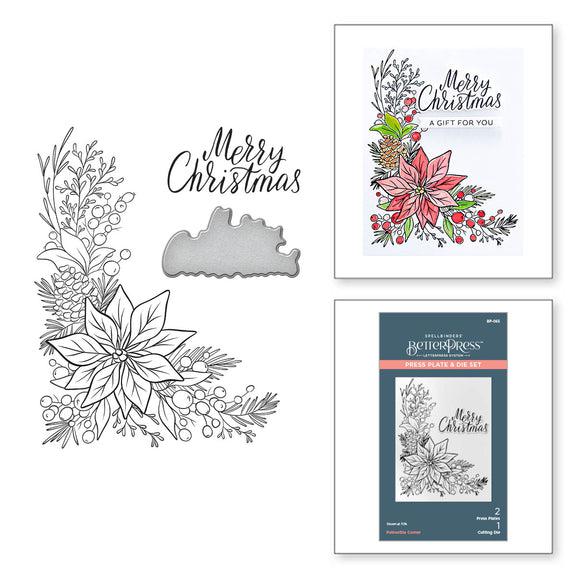 Spellbinders - More BetterPress Christmas Collection - Press Plate & Dies - Poinsettia Corner-ScrapbookPal