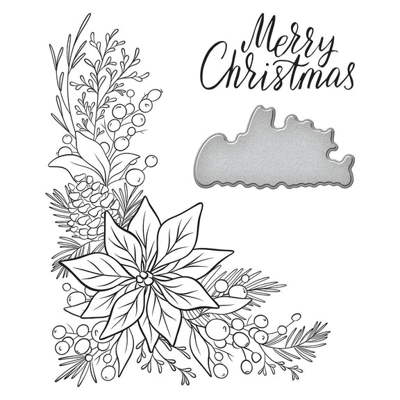 Spellbinders - More BetterPress Christmas Collection - Press Plate & Dies - Poinsettia Corner-ScrapbookPal