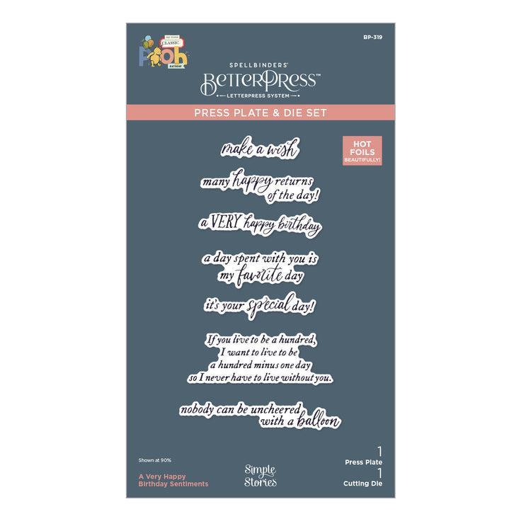 Spellbinders - Say Cheese Classic Pooh Birthday Collection - Press Plates & Dies - A Very Happy Birthday Sentiments-ScrapbookPal