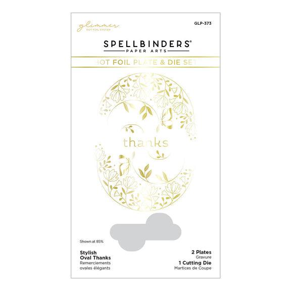 Spellbinders - Stylish Ovals Collection - Glimmer Hot Foil Plate &amp; Die Set - Stylish Oval Thanks-ScrapbookPal