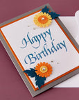 Spellbinders - Upright Italic Everyday Sentiments Collection - Letterpress + Foil Plate - Upright Italic Happy Birthday-ScrapbookPal