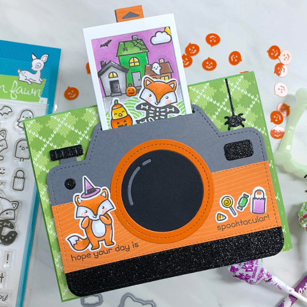 Lawn Fawn Magic Iris Camera Pull-Tab Halloween Card