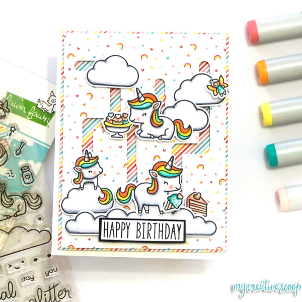Unicorn Copic Coloring Tutorial + Lawn Fawn Slide On Over Maze Card