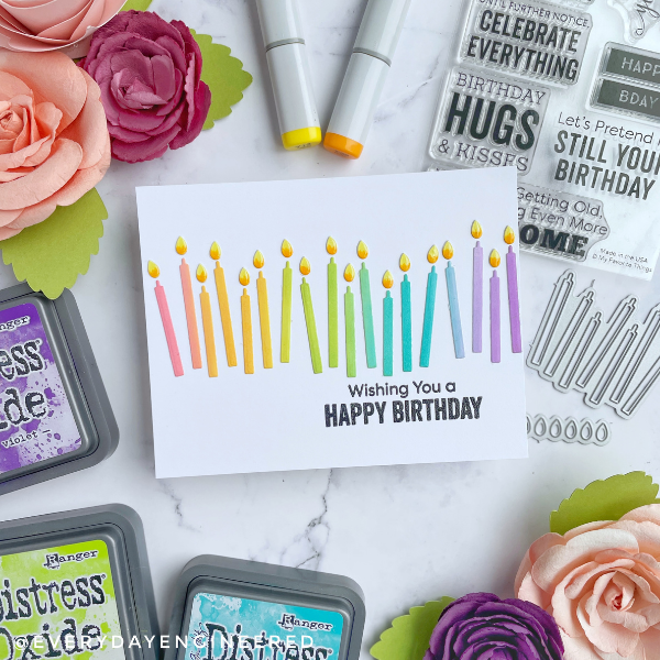 Rainbow Candle Birthday Card (with MFT Stamps) by Farhana