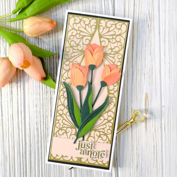 Spellbinders Layered Tulips and Half Slimline Diamond by Kathy