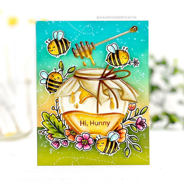 Honey Bee card feat. Honey Bee Stamps, MFT Stamps, & Avery Elle by Kavya