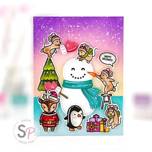 Lawn Fawn Build-a-Snowman Winter Card by Kavya