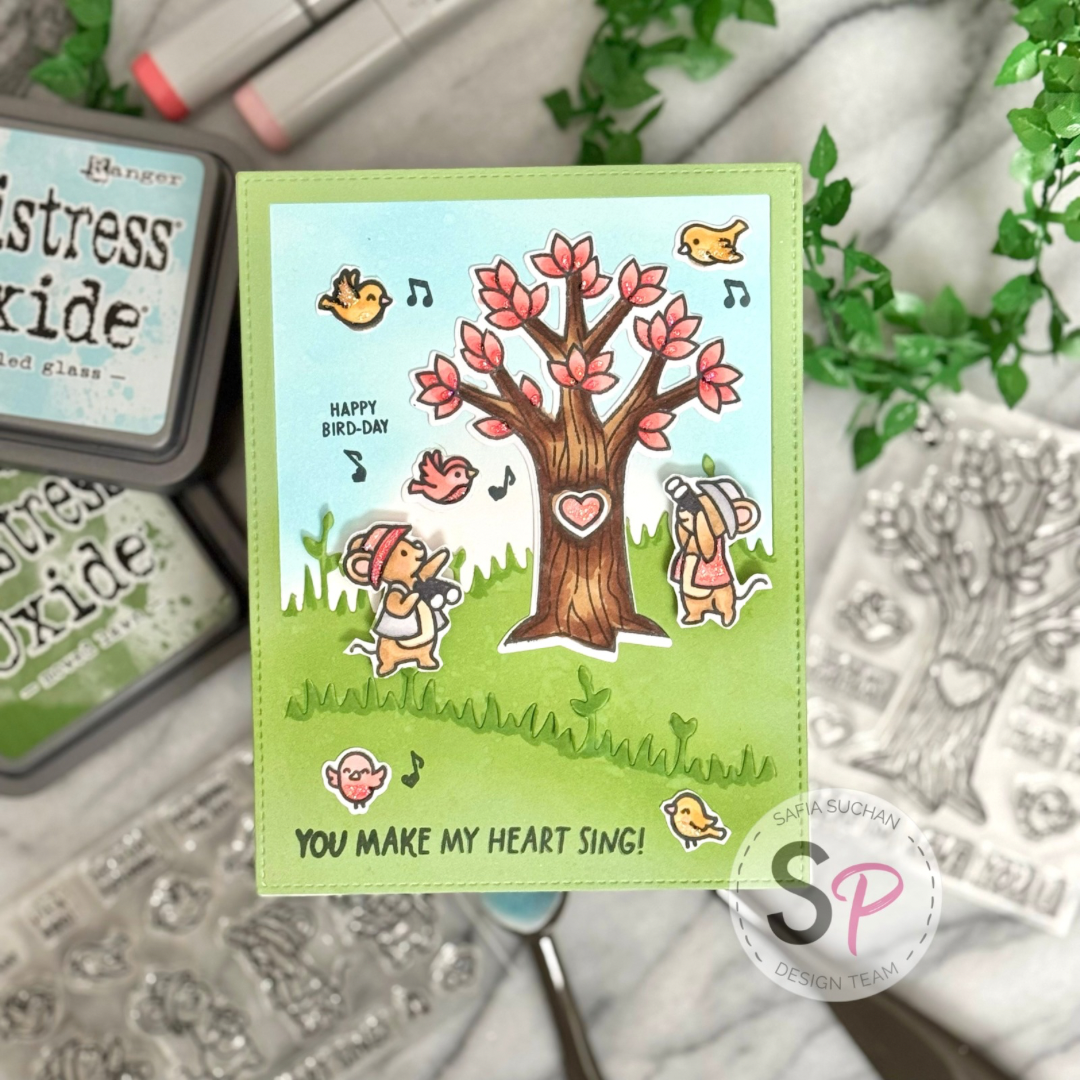 Lawn Fawn Heart Tree and It's a Bird - Birthday Card