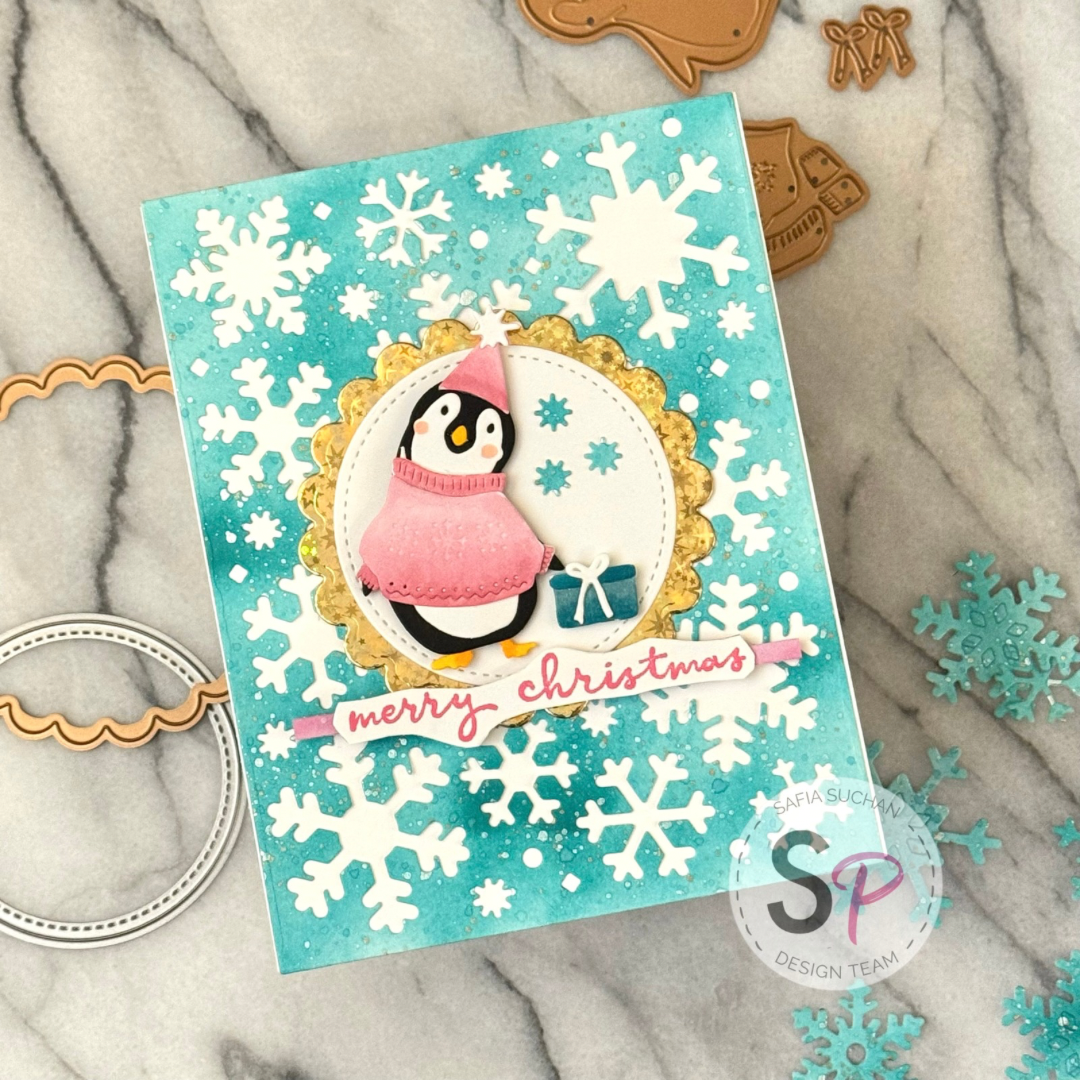 Spellbinders Playful Penguins and Frozen Flurries Christmas Card