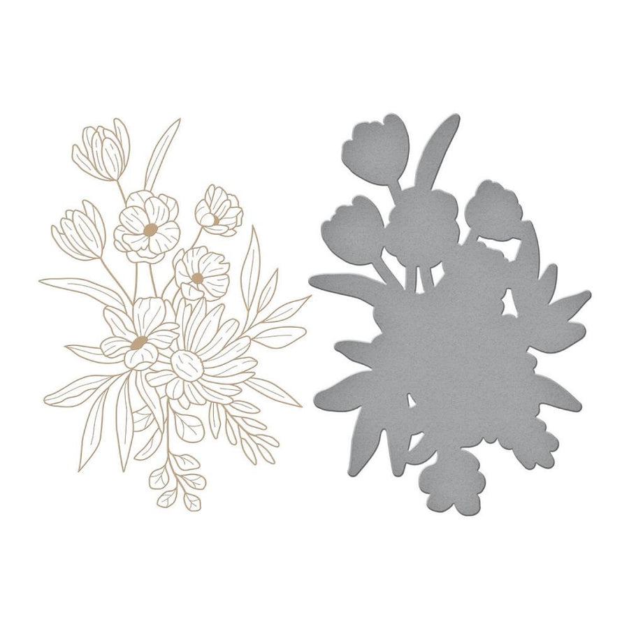 Spellbinders - Sealed for Summer Collection - Glimmer Hot Foil Plate & Die Set - Glimmer Bouquet