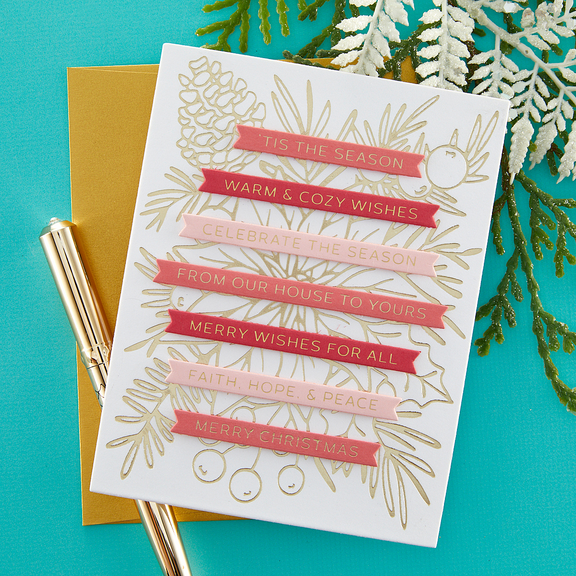Spellbinders - More BetterPress Christmas Collection - Press Plate & Dies - Merry & Bright Sentiment Strips