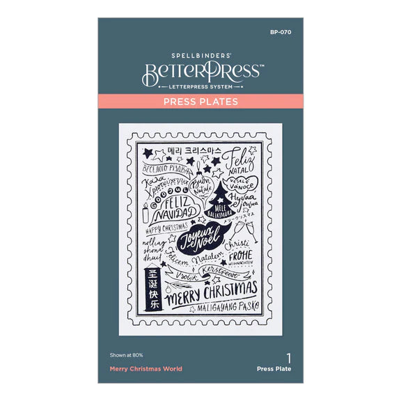 Spellbinders - BetterPress Christmas Collection - Press Plate - Merry Christmas World