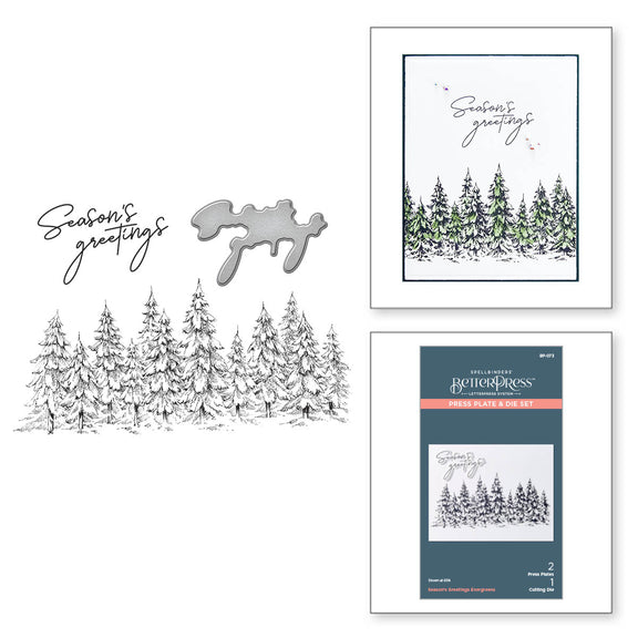Spellbinders - More BetterPress Christmas Collection - Press Plate & Dies - Seasons Greetings Evergreens