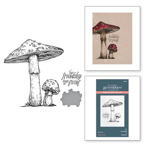 Spellbinders - BetterPress Autumn Collection - Press Plate & Dies - Mushroom Duo