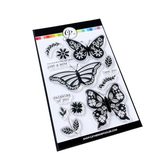 Catherine Pooler Designs - Clear Stamps - Flourished Butterflies-ScrapbookPal