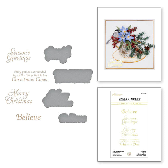 Spellbinders - Snow Garden Collection - Glimmer Hot Foil Plate - Snow Garden Sentiments