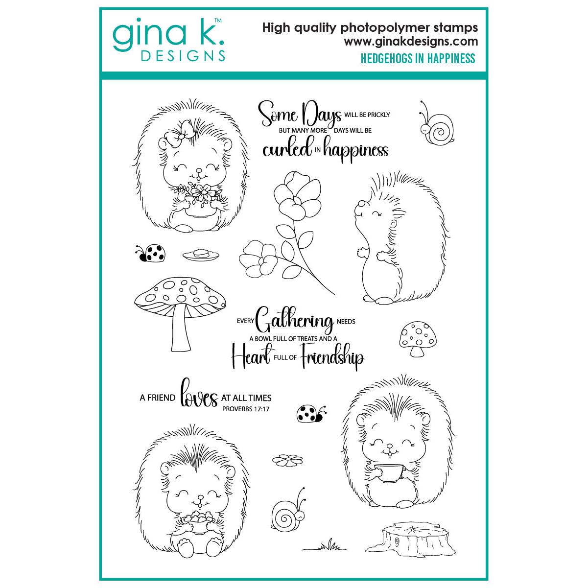 Gina K. Designs - Clear Stamps &amp; Dies - Hedgehogs in Happiness-ScrapbookPal
