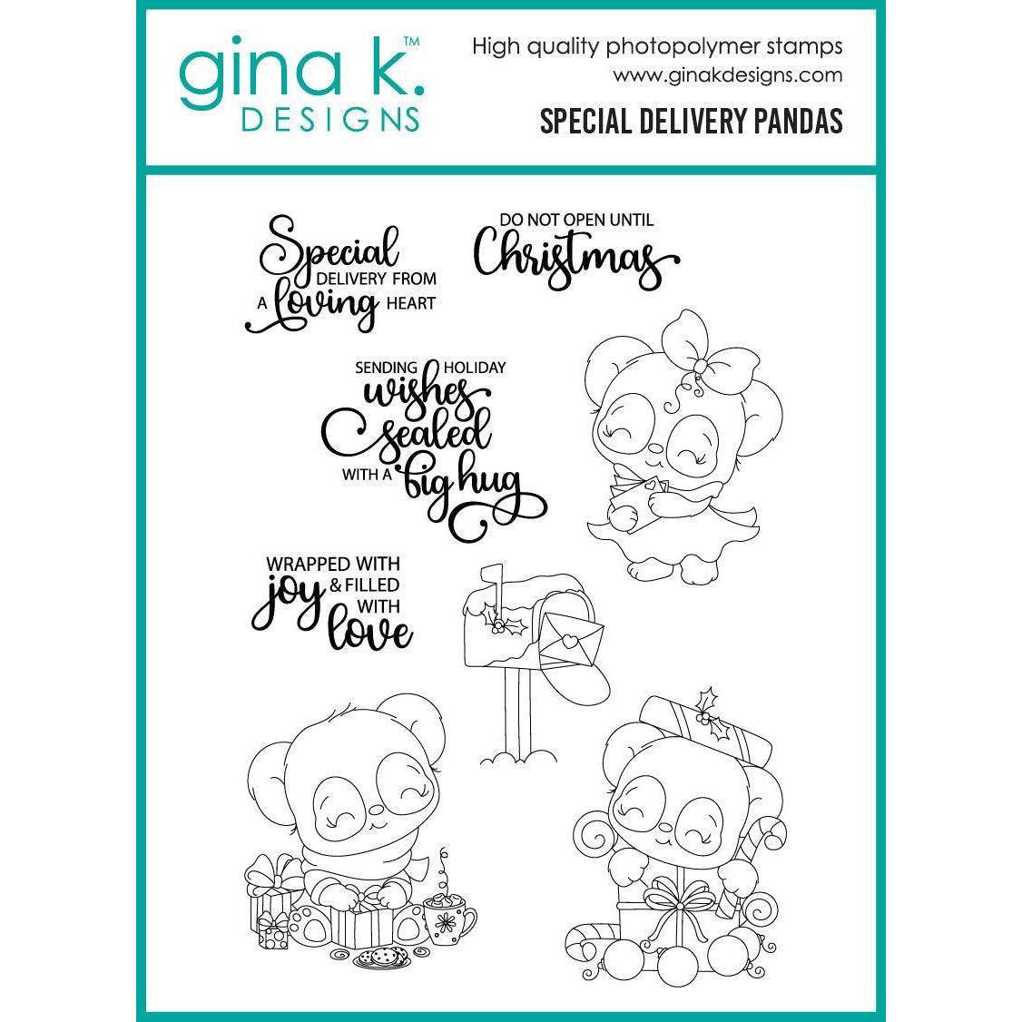 Gina K. Designs - Clear Stamps - Special Delivery Pandas-ScrapbookPal