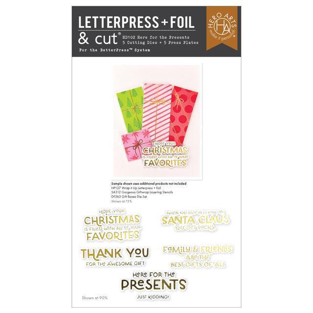 Hero Arts - Best Gift Ever Collection - Letterpress + Foil Plate & Cut - Here for the Presents-ScrapbookPal