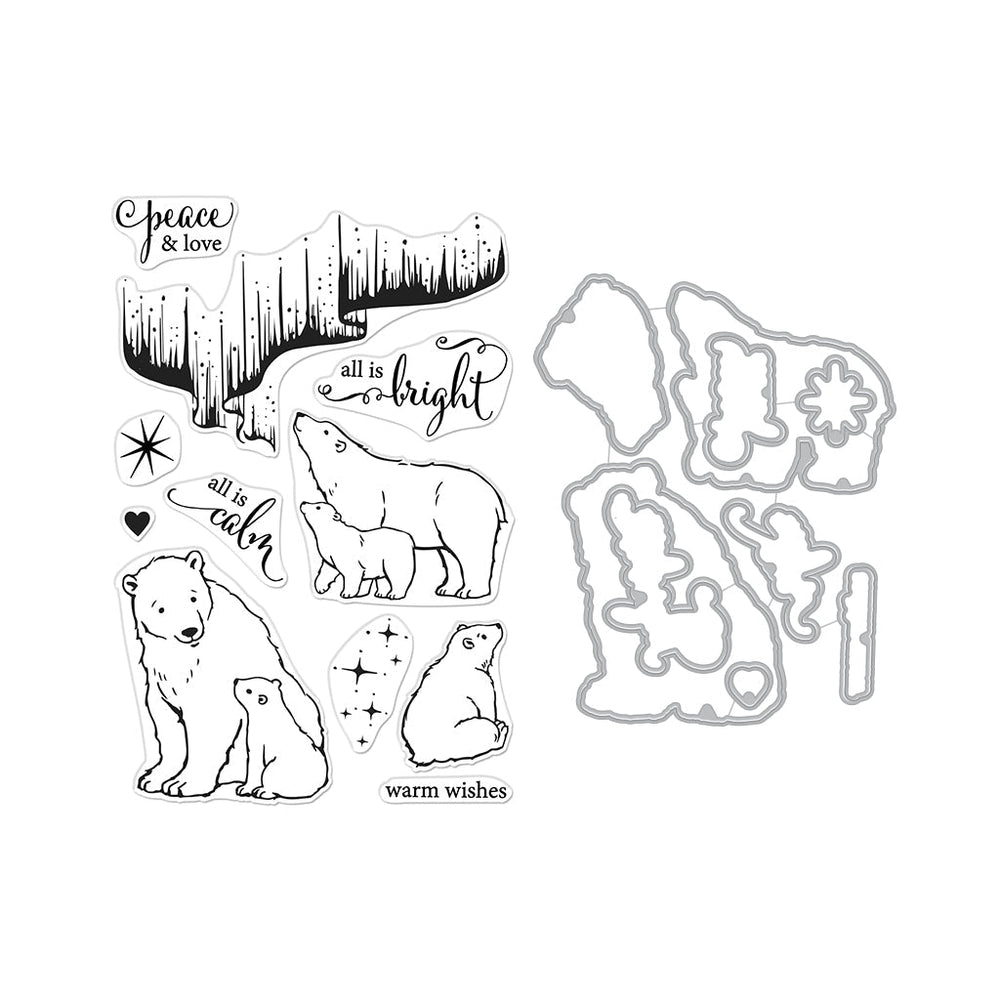 Hero Arts - Clear Stamps &amp; Dies - Nothern Lights Polar Bears-ScrapbookPal