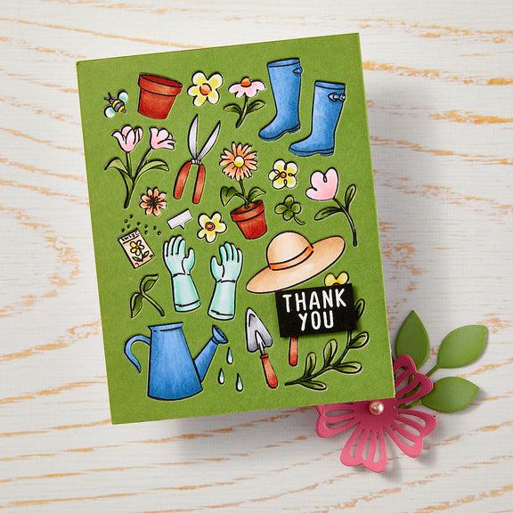 Hero Arts - In The Garden Collection - Clear Stamps - Gardening Tools &amp; Flowers-ScrapbookPal