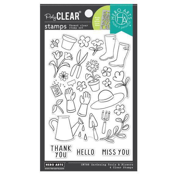 Hero Arts - In The Garden Collection - Clear Stamps - Gardening Tools &amp; Flowers-ScrapbookPal