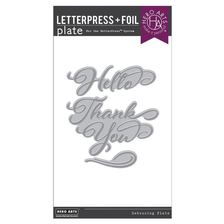 Hero Arts - Lovely Letterpress Collection - Letterpress + Foil Plate - Hello & Thank You-ScrapbookPal