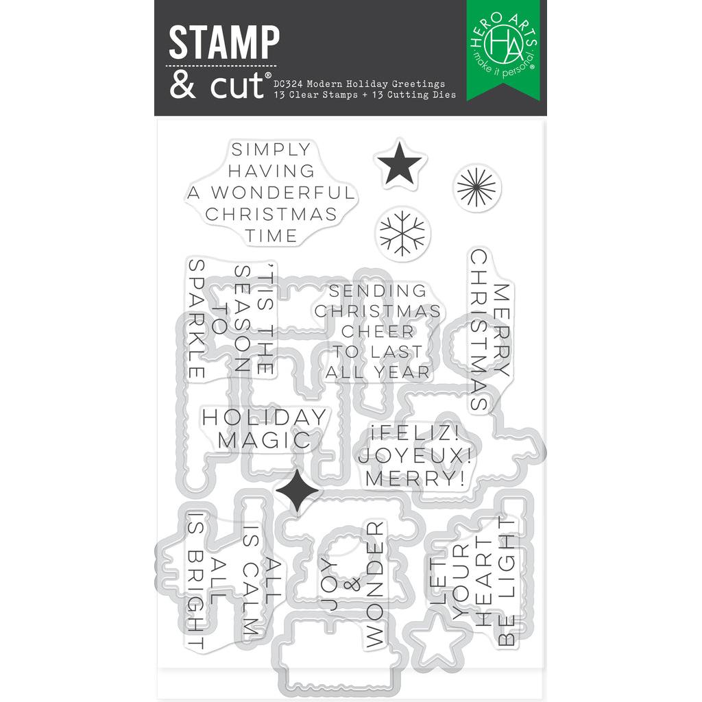 Hero Arts - Very Merry Collection - Stamp & Cut - Modern Holiday Greetings-ScrapbookPal