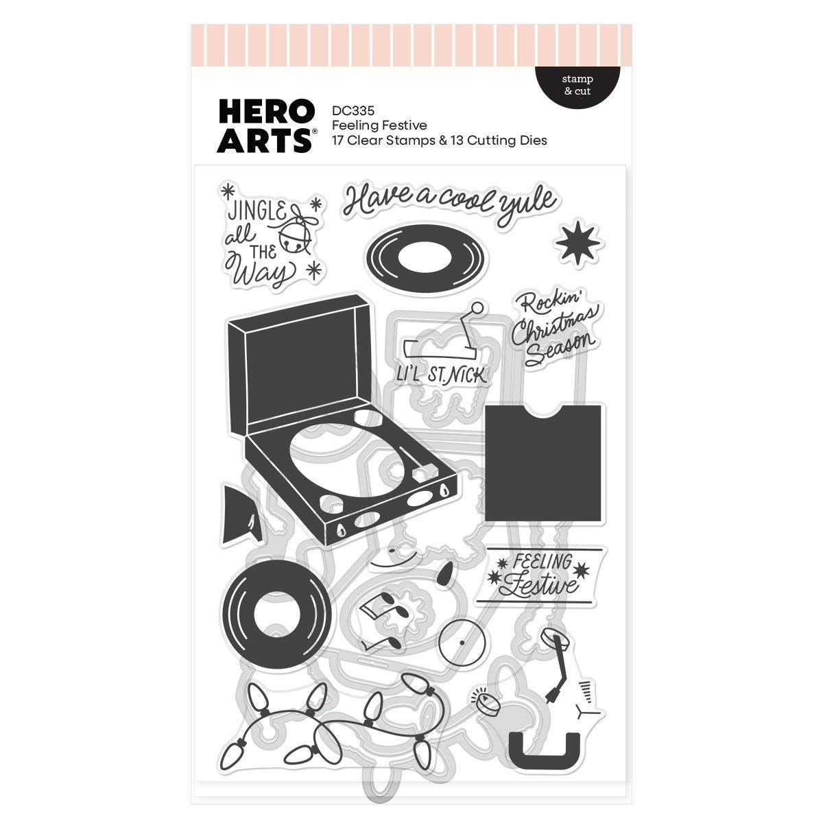 Hero Arts - Vintage Vinyl Collection - Stamp &amp; Cut - Feeling Festive-ScrapbookPal