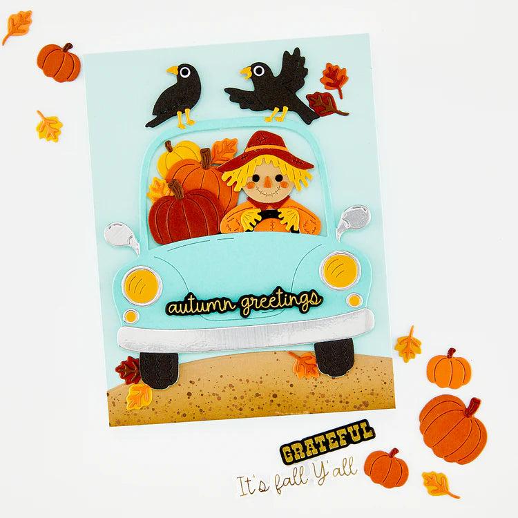 Hero Arts - Whimsical Wheels Collection - Letterpress + Foil & Cut - Fall Words-ScrapbookPal