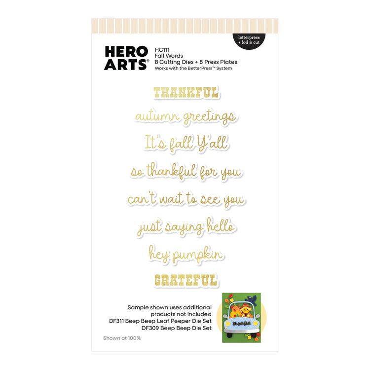 Hero Arts - Whimsical Wheels Collection - Letterpress + Foil & Cut - Fall Words-ScrapbookPal