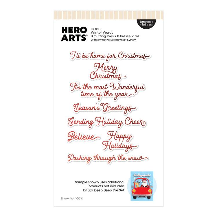 Hero Arts - Whimsical Wheels Collection - Letterpress + Foil & Cut - Winter Words-ScrapbookPal