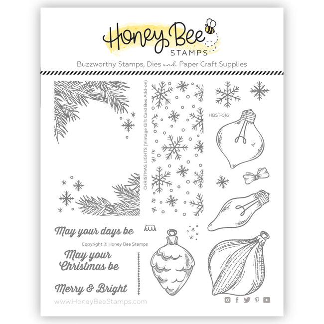 Honey Bee Stamps - Clear Stamps - Christmas Lights Vintage Gift Card Box Add-On-ScrapbookPal