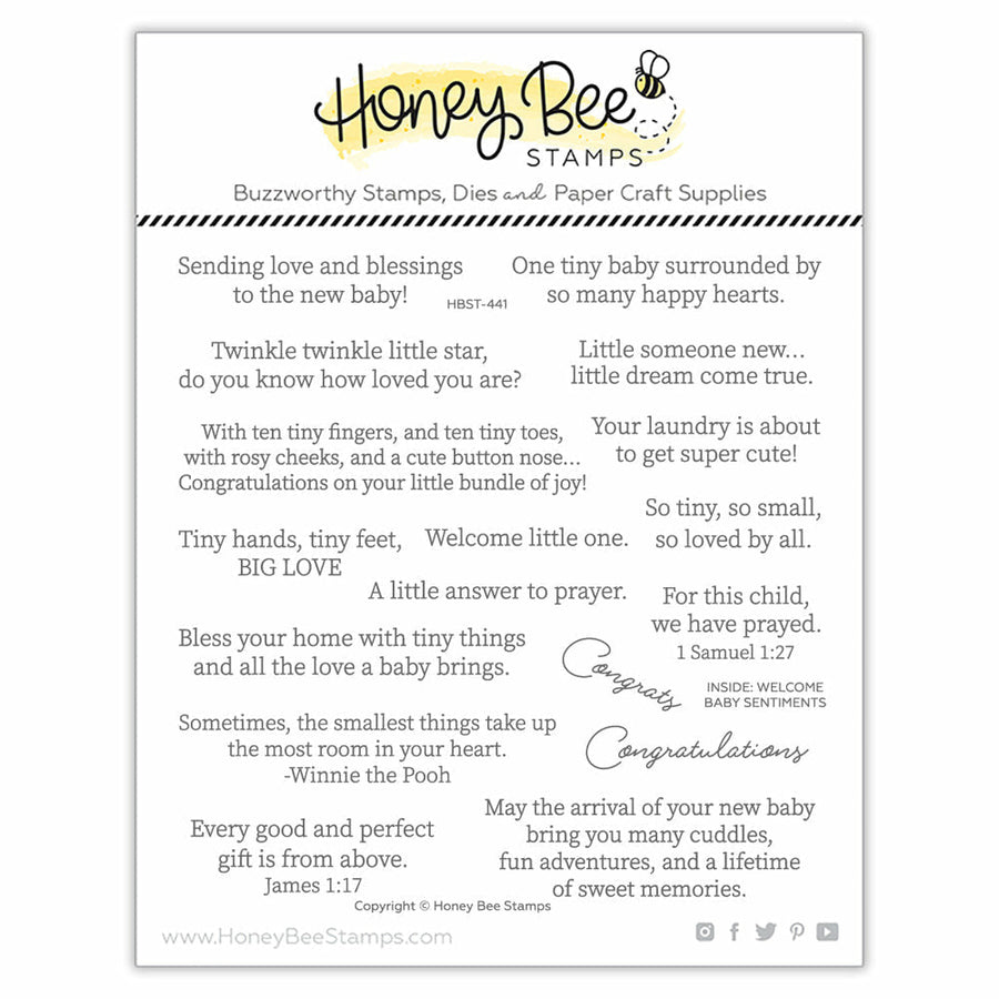 Honey Bee Stamps - Clear Stamps - Inside: Welcome Baby Sentiments-ScrapbookPal