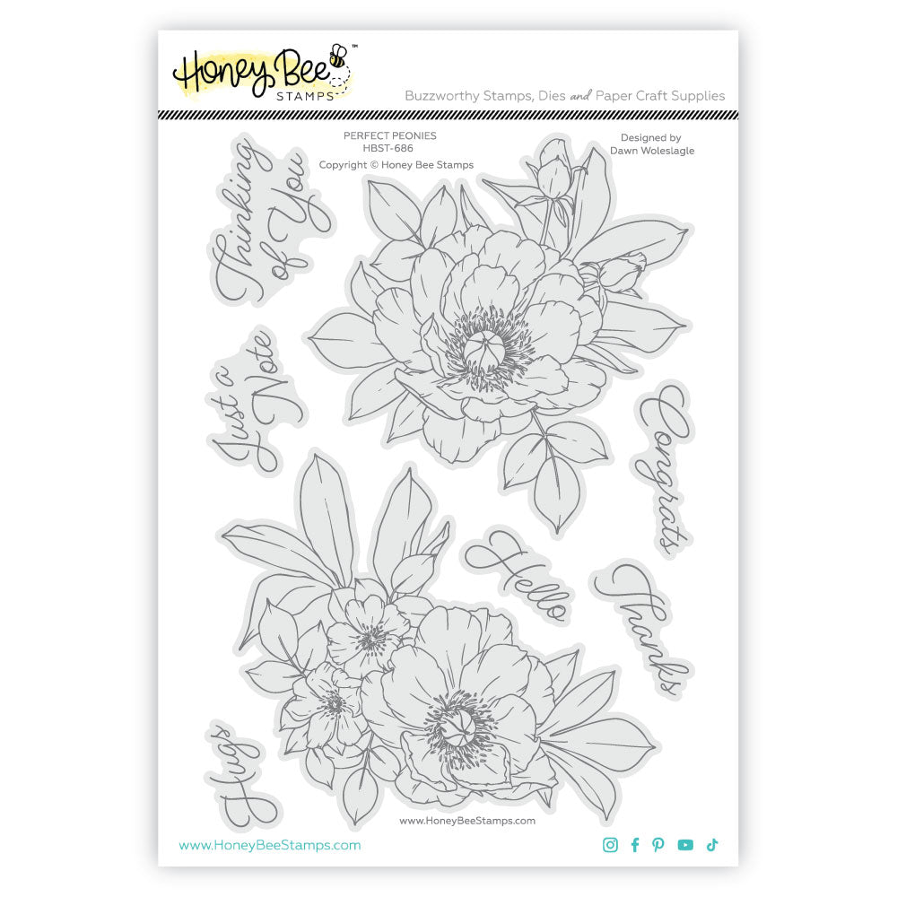 Honey Bee Stamps - Clear Stamps - Perfect Peonies-ScrapbookPal