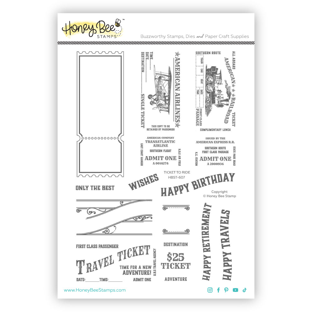 Honey Bee Stamps - Clear Stamps - Ticket To Ride-ScrapbookPal