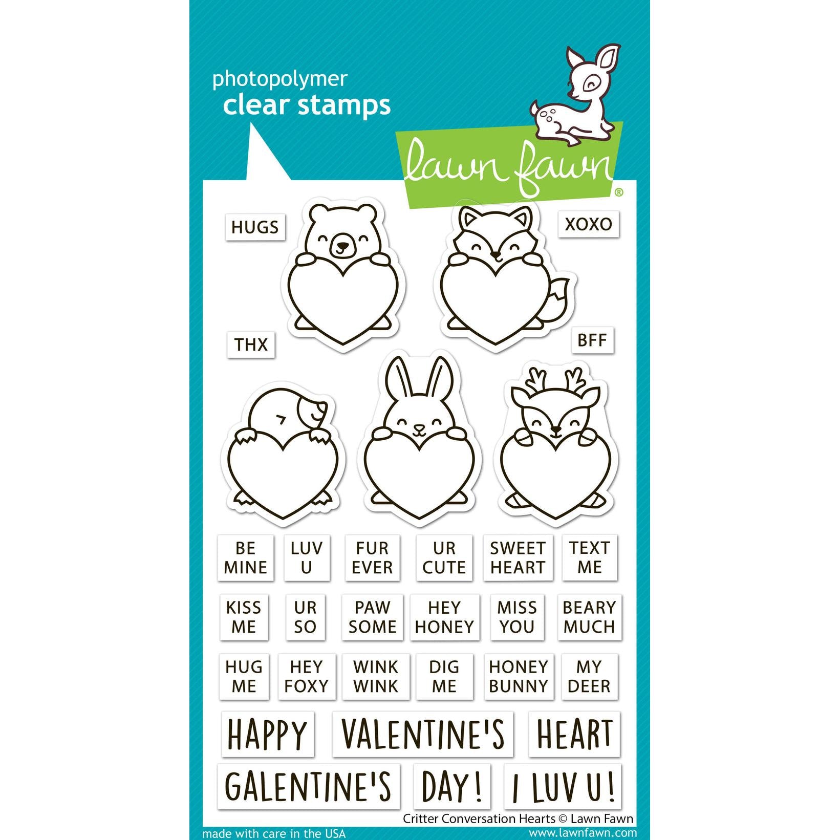 Lawn Fawn - Clear Stamps - Critter Conversation Hearts-ScrapbookPal