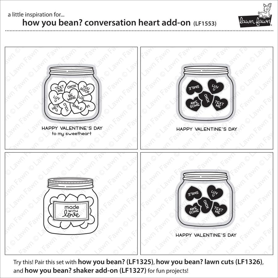 Lawn Fawn - Clear Stamps - How You Bean? Conversation Heart Add-On-ScrapbookPal