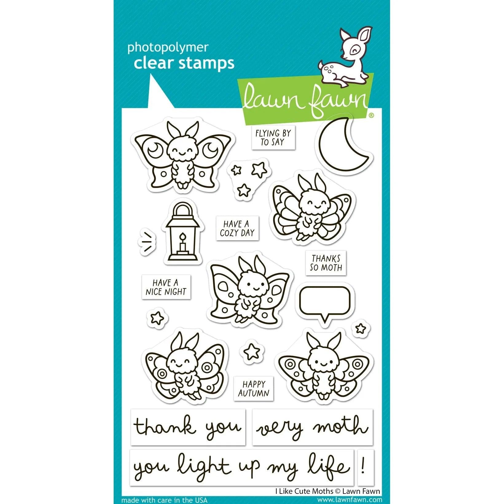 Lawn Fawn - Clear Stamps - I Like Cute Moths-ScrapbookPal
