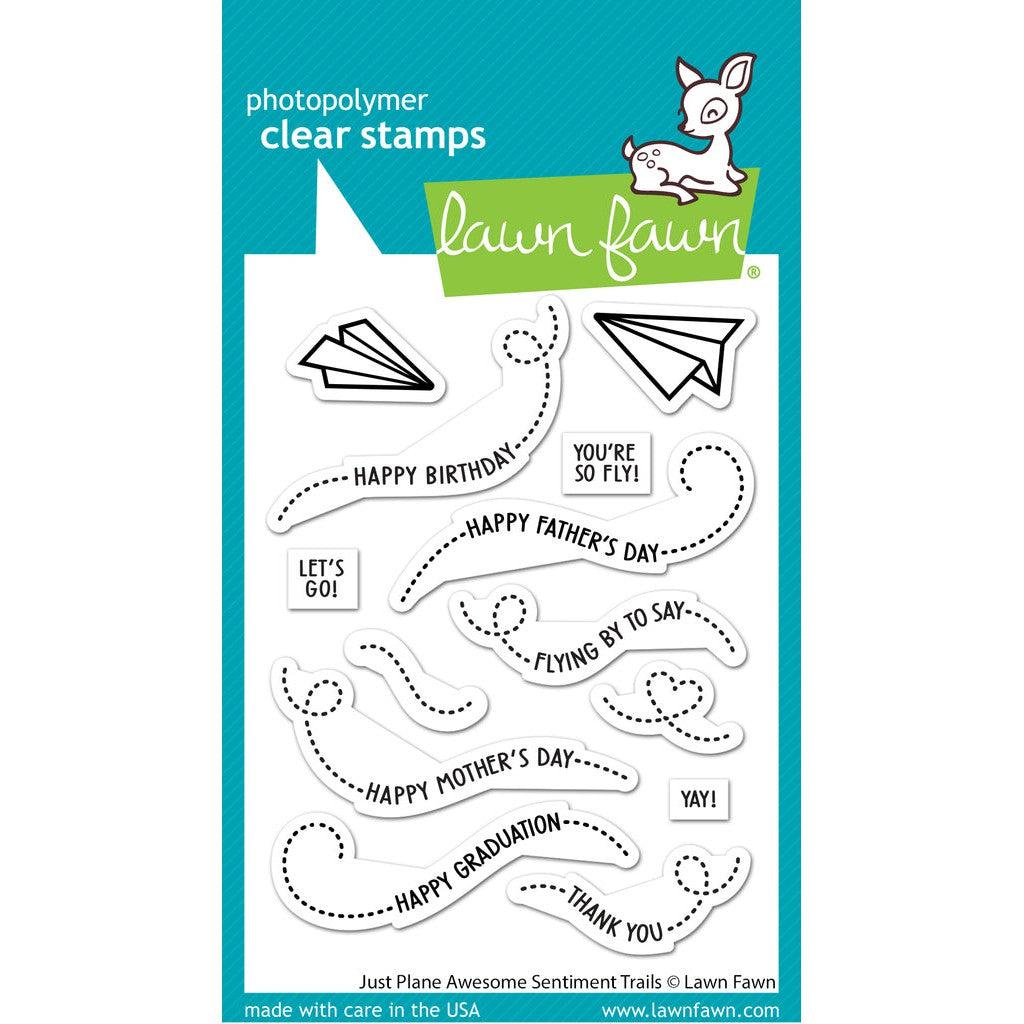 Lawn Fawn - Clear Stamps - Just Plane Awesome Sentiment Trails-ScrapbookPal