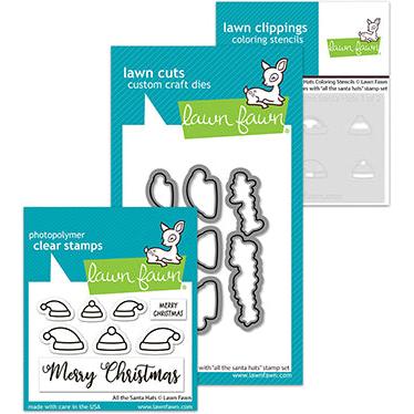 Lawn Fawn - Clear Stamps, Lawn Cuts & Coloring Stencils - All The Santa Hats-ScrapbookPal