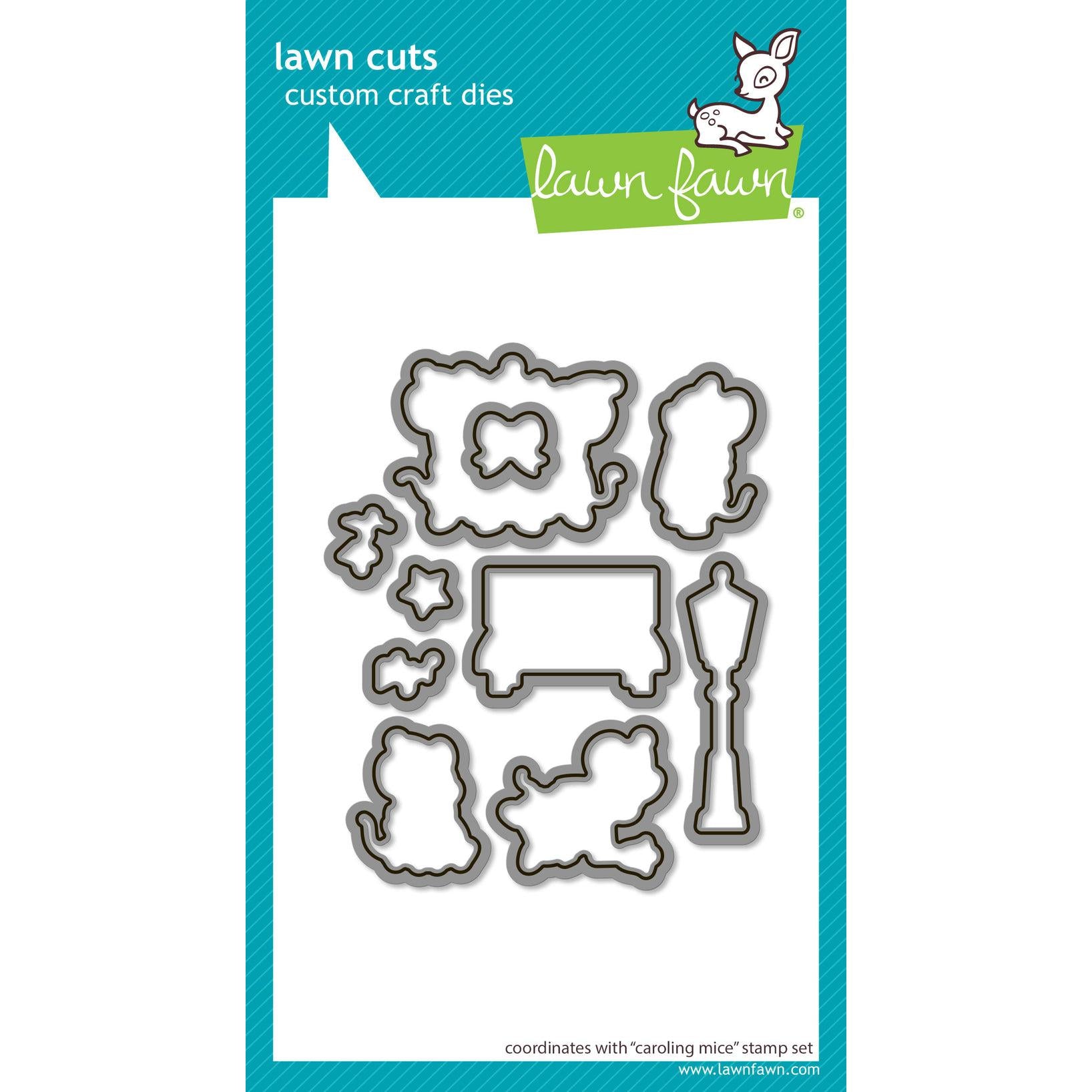 Lawn Fawn - Clear Stamps, Lawn Cuts &amp; Coloring Stencils - Caroling Mice-ScrapbookPal